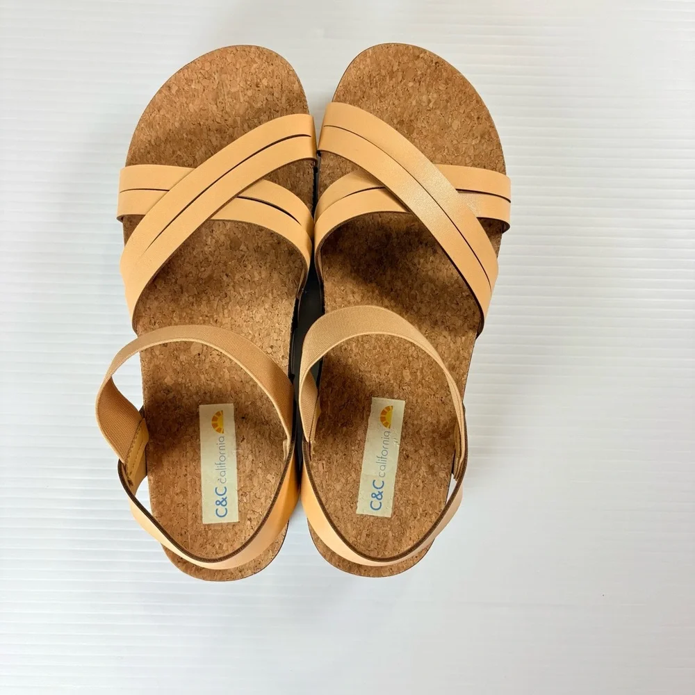 C&C California Platform Cork Sandals Tan Strappy Comfort Sandals Sz10